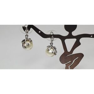 Faux Pearl & Rhinestone Silver Tone Earrings